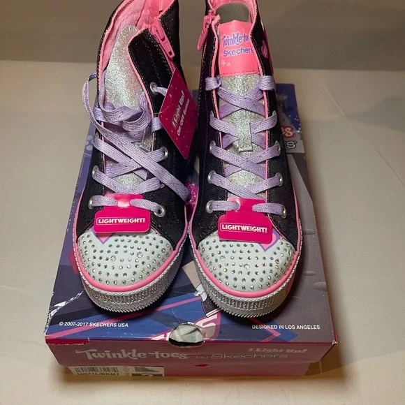 Girl's Sketchers Twinkle Toe Light-Ups- Peace Princess Size 2 NWT Hi-Tops - Picture 5 of 6